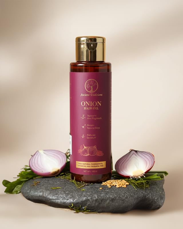 Image of Onion Hair Oil for Hair Growth & Hair Fall Control | Reduces Dandruff | Boosts Volume & Shine | Natural Ingredients | 100% Chemical & Paraben free | 100ml