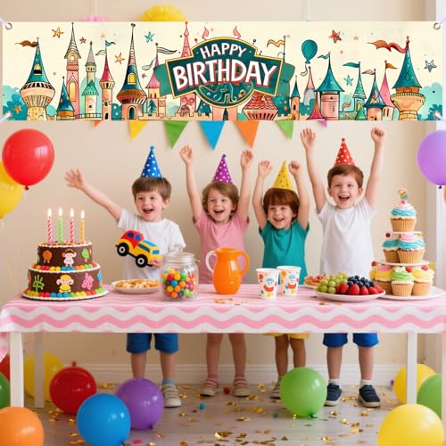 Image of Nuxovilar Castle Birthday Banner 78x17 inch Polyester