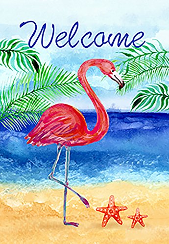 Morigins Flamingo Beach Summer Garden Flag Double Sided Welcome Tropical Palm Trees Outdoor Yard...