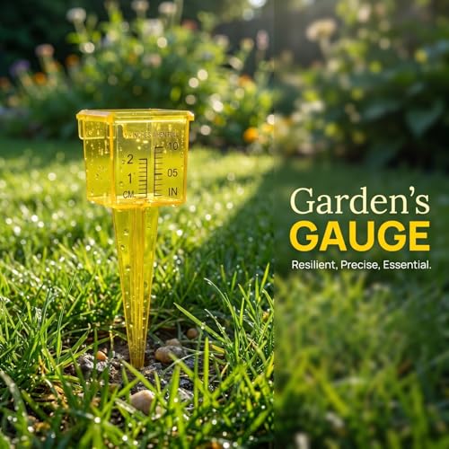 Image of Housoutil 2Pcs Rain Gauge Sprinkler Outdoor, 1.5 Inch Lawn Water Gauge, Measuring Tool for Accurate Rainfall Monitoring, Yellow Precision Measuring Cups for Garden Yard and Grass Watering
