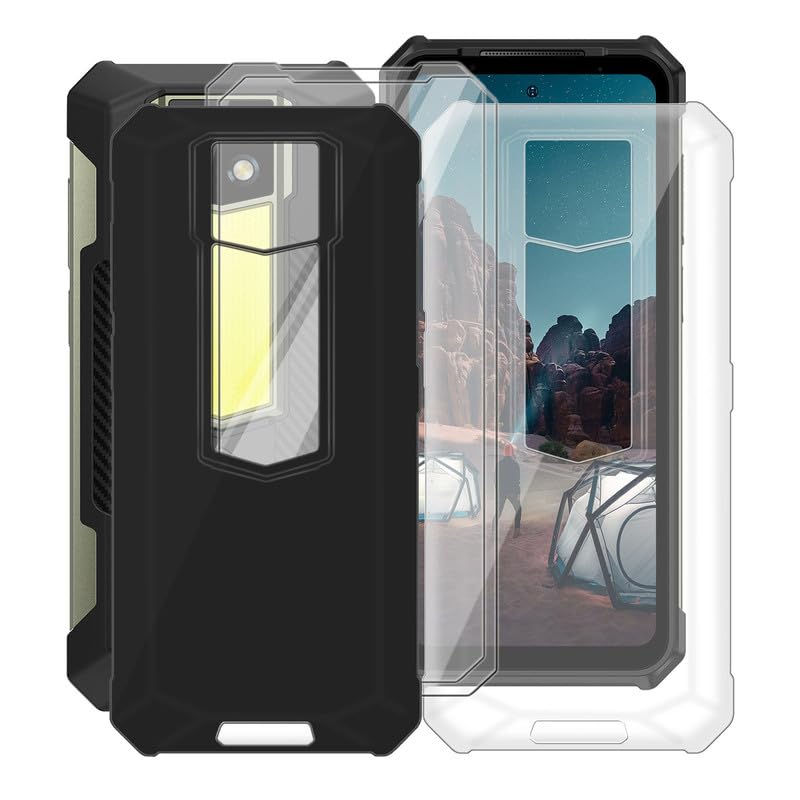 for Ulefone Armor 24 Case, with [ 2 x Screen Protector Tempered Glass Film], Black Soft Silicone Sleeves Shockproof Bumper Protection Case for Ulefone Armor 24 (6.78") - Black & Clear