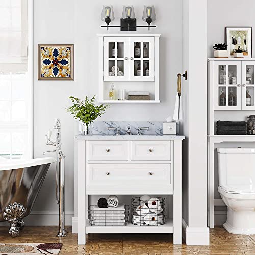 Spirich Home Bathroom Wall Cabinet Over The Toilet, Hanging Wall Mounted Storage Medicine Cabinet With Adjustable Shelf And Double Windowpane Glass Doors, White #TOP7