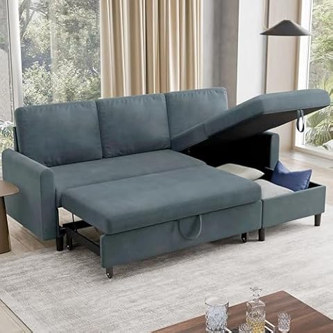 Vongrasig Pull Out Couch, 2 in 1 Pull Out Sofa Bed Sleeper Sofa with Storage, 77" L Shaped Convertible Sofa with Storage Chaise Linen Fabric for Living Room, Apartment, Dark Grey Cover