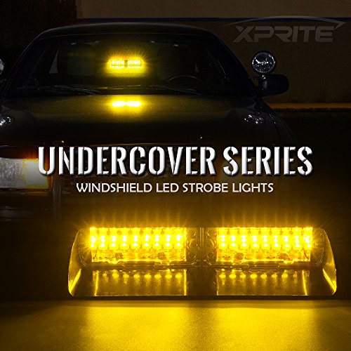 Xprite Amber Yellow 16 Led High Intensity Emergency Hazard Warning Strobe Lights W/Suction Cups For Law Enforcement Vehicles Truck Interior Roof Windshield Dash Deck Flashing Light #TOP1