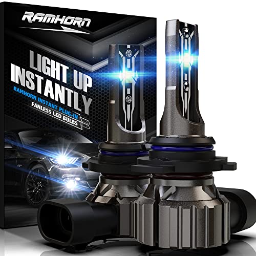 RAMHORN 9012 LED Headlight Bulbs, 12000 LM 6500K Xenon White Fanless Instant Plug-in HIR2 Conversion Kit of 2