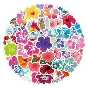 60 calcomanías estéticas de hibisco para niños y adultos, lindas calcomanías de flores de hibisco para botella de agua, álbum de recortes, diario, calcomanías de vinilo impermeables para laptop, iPad