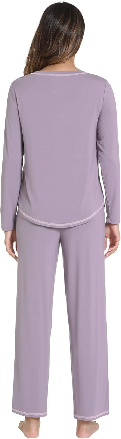 WiWi Women's Pajama Set Crew Neck Soft Long-Sleeve Top and Bottom Sleepwear with Pocket -Viscose from Bamboo S-XXL - Image 4