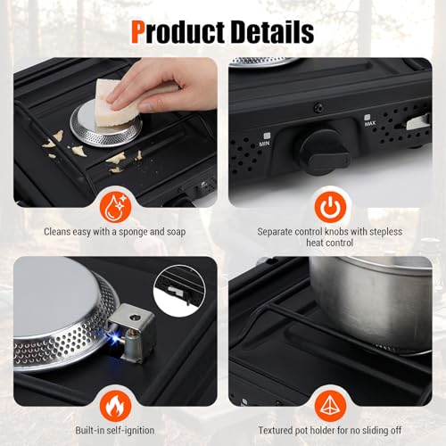 Compact 2 Burner Outdoor Camping Stove with Windshield and Carrying Bag, 2200W X 2 Lightweight Design for BBQ & Outdoor Cooking - Image 5