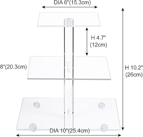 Miniatura 4 de Soporte para cupcakes, soporte cuadrado de acrílico de 3 niveles, torre transparente de pastelería de postres para bodas, cumpleaños, fiestas