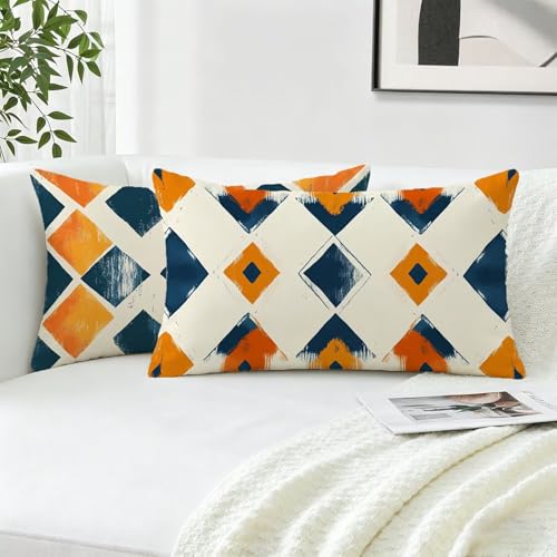 Housse de coussin extérieur imperméable 60x80 lin géométrique pour canapé lit - 2