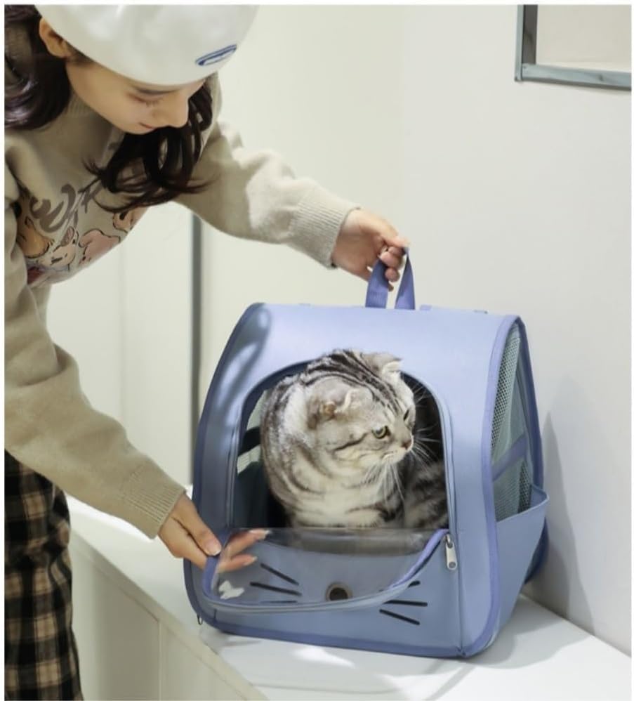 Practical Cute Cat-Shaped Pet Backpack, Multi-Color Transparent-Window Travel Supplies for Small Pets(Minimalist Gray)