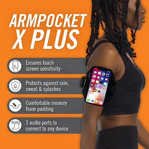 Armpocket X Plus Arm Band, Cell Phone Holder For Walking, Running Arm Bands For Cell Phone W/ Case, For Iphone 14 Series, Galaxy S21 Ultra, Pixel 7 Pro, & Devices Up To 6.5 Inches, Black Medium Strap #TOP1