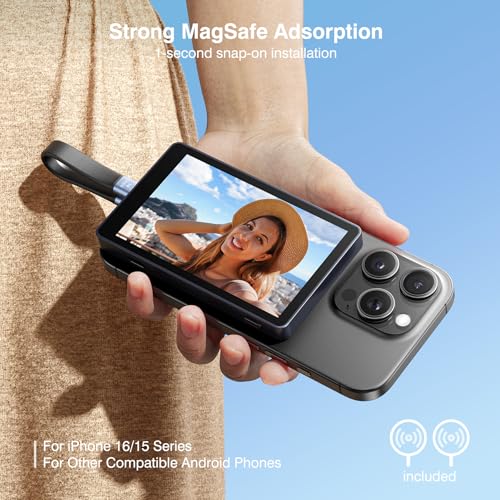 Image of 4K 60fps Vlog Selfie Monitor Screen, Magnetic Phone Vlog Selfie Monitor Screen with Bluetooth Remote, Back Camera Monitor for Live Stream TikTok, Compatible with iPhone Android - Dark Navy