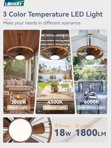 LEDIARY Outdoor Ceiling Fans with Lights, IP65 Waterproof Gazebo Fan with Hanging Hook,6 Speeds, 3CCT, 20 Inch Wet Rated Plug in Ceiling Fan for Patios,Porch, Pergola,Canopy - Image 3