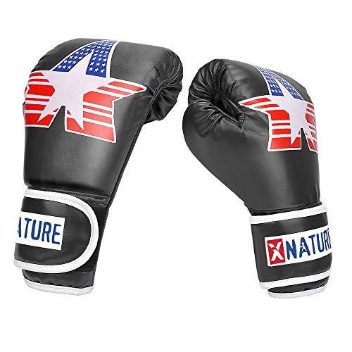 Xnature 4oz 6oz 8oz PU Kids Boxing Gloves w/Gift Box Children Cartoon MMA Kickboxing Sparring Youth Boxing Gloves Training Gloves Age 5-12 Years Black - Thumbnail 2