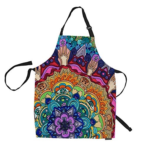 Hgod Designs Mandala Kitchen Apron,Colorful Mandala Art Design Bib Aprons For Home Cooking Gardening Adjustable Neck For Women Men,Adult Size #TOP9