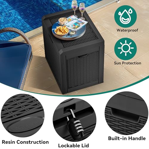 YITAHOME 32 Gallon Deck Box, Resin Storage with Lockable Lid & Side Handles, Indoor Outdoor Small Container for Patio Cushion, Garden Pool Accessories, Backyard Furniture, Water Resistant