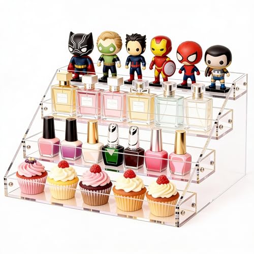 Acrylic Display Stand,12 inch 4 Tier Clear Display Shelf,Perfume organizer Stand,Makeup Display Stands,Cupcake Stand Holder,Dessert Shelves,Figurine display shelf,Sticker Display,Card Display Stand,Spice Rack