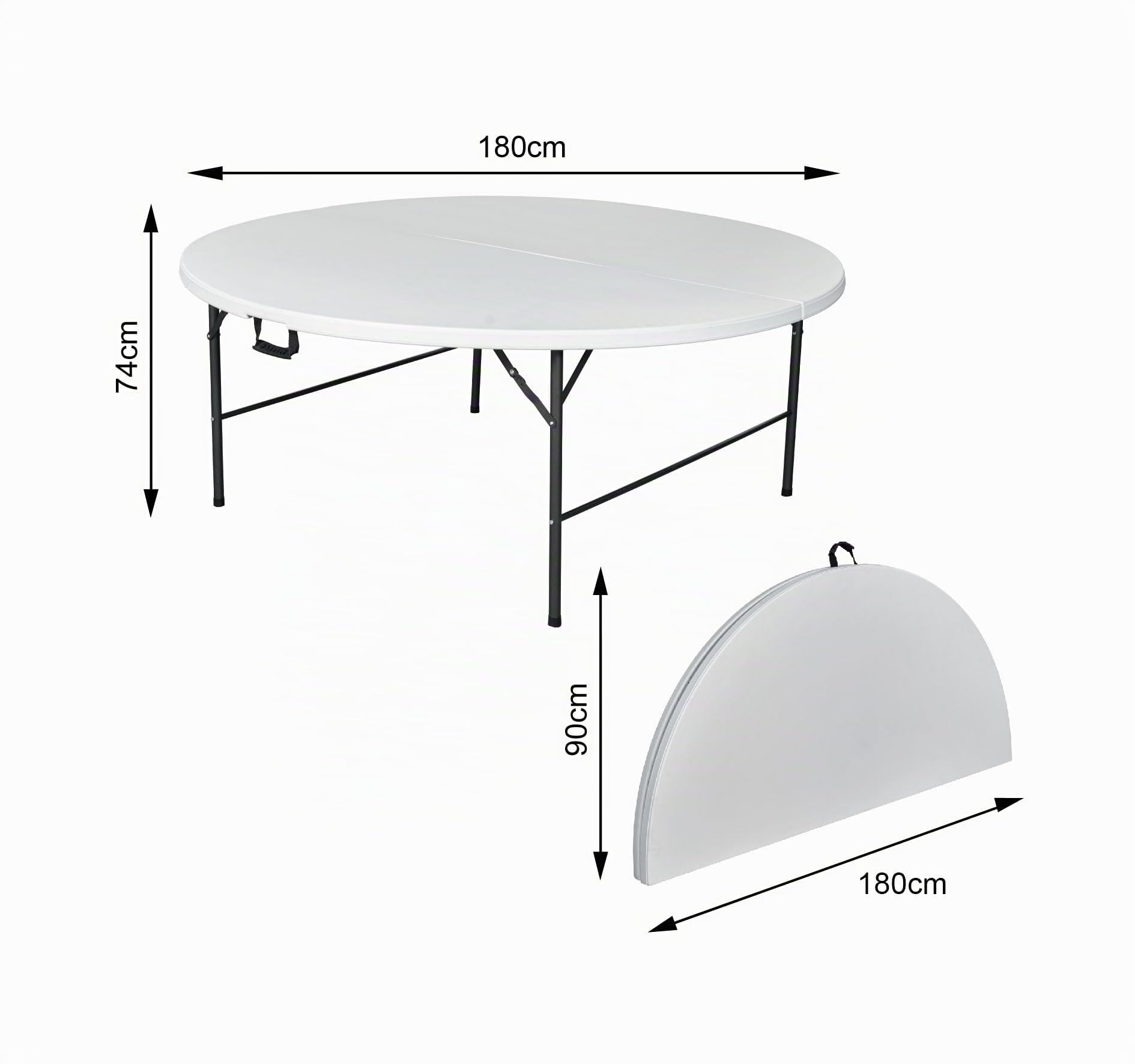 METRO Professional Table Pliante pour l'extérieur, Acier/polyéthylène, résistant aux intempéries, Blanc (Ø 180 x 74 cm)