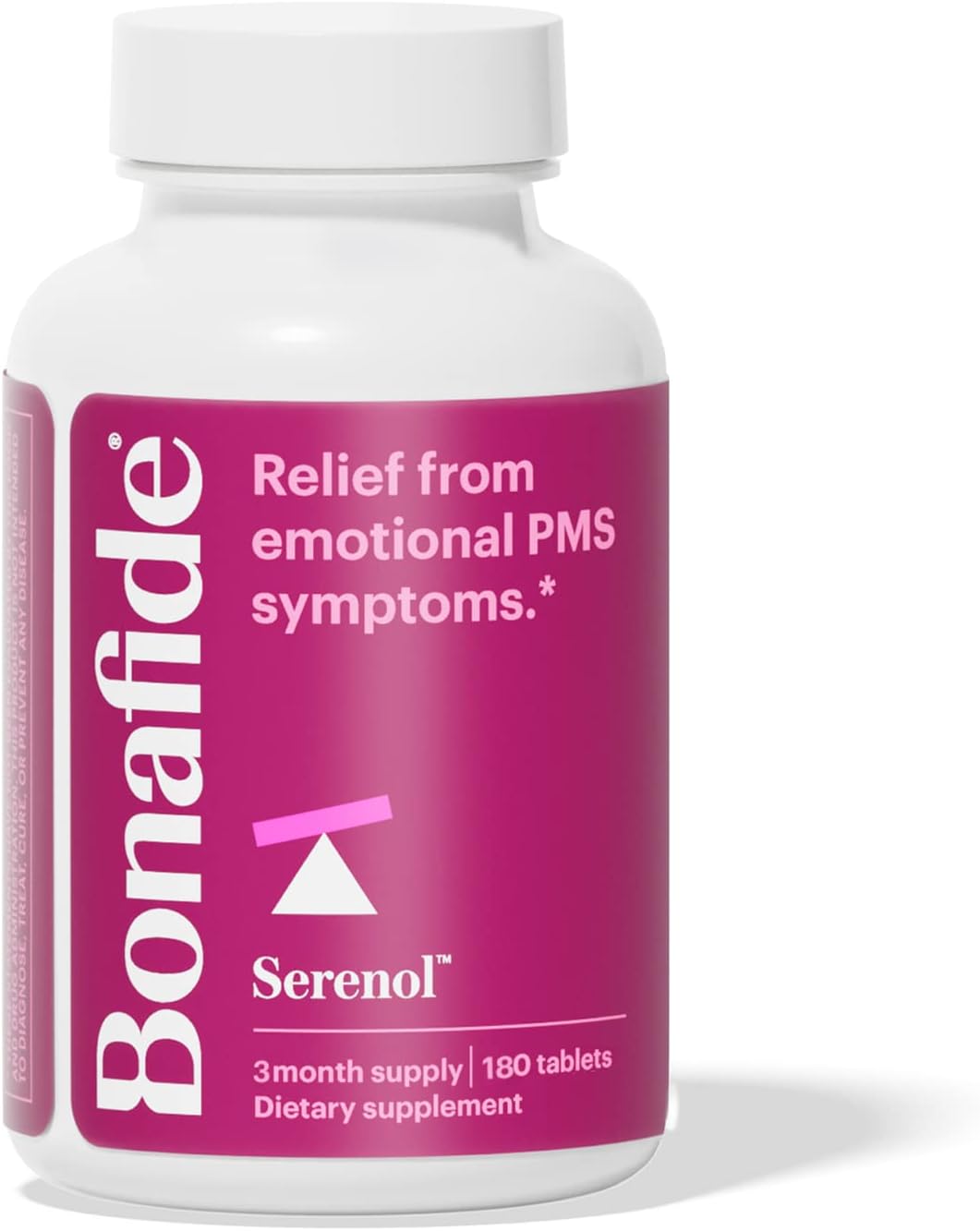Serenol by Bonafide. Relief from Hormonal Mood Swings, Irritability, & PMS Bloating.  3-Month Supply (180 Tablets)