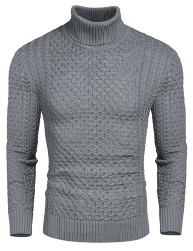 COOFANDY Men's Slim Fit Turtleneck Sweater Casual Knitted Twisted Pullover Solid Sweaters