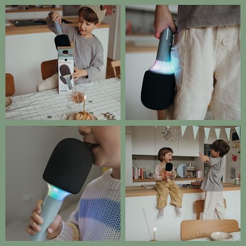 Micro karaoké enfant bluetooth vert KIDYWOLF Kidymic avec lumières LED
