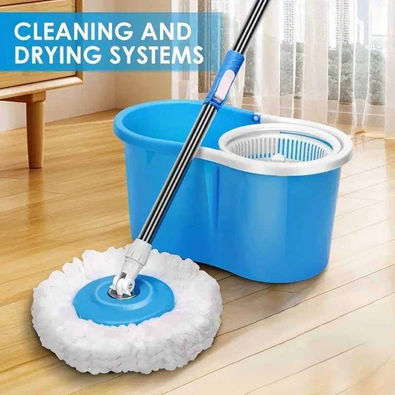 Image of TEKCOOL Premium Spin Mop with Big Wheels and Heavy Wringer | 360 Flexible Mop Bucket System for Floor Cleaning with 2 Microfiber Refills (Blue):