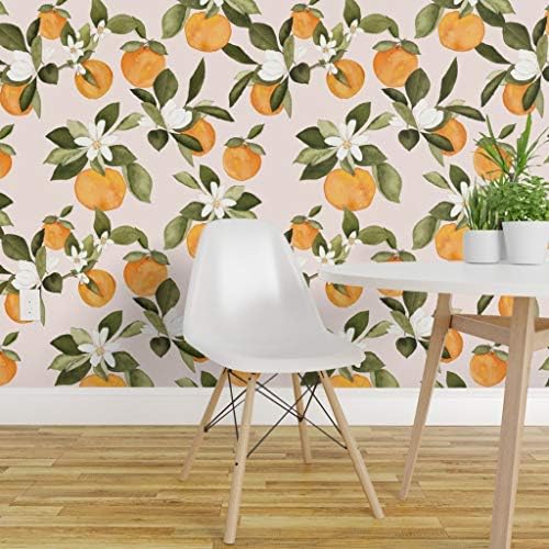 Blush Citrus Garden Wallpaper, Dark Botanical Wallpaper with Lemons and