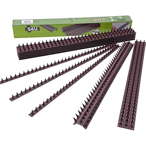 Plastic Wall and Fence Spikes Bird Deterrent Cat Repellent Pigeon Anti Climb Garden Security Intruder 50 x 4.5 x 1.5cm (2 Pack - 10m, Brown) Cover