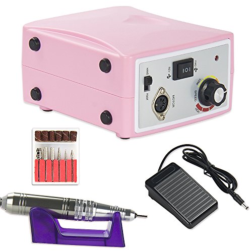 35000rpm Professional Electric Nail Drill Machine Art File Bit Acrylic Manicure Pedicure Kit Low Noise and Vibration (Pink)