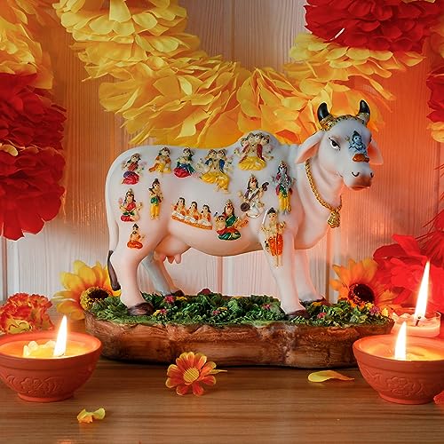Estatua India Kamadhenu Dios Vaca 8.7 in Polystone miniatura 2