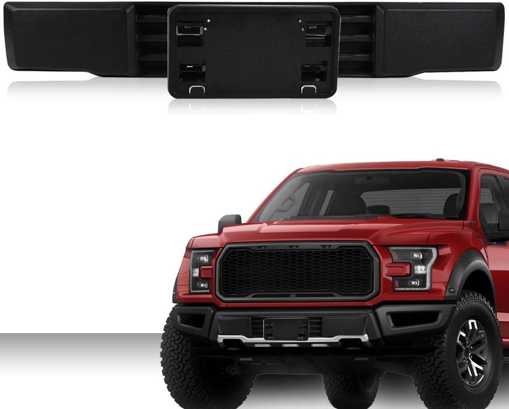 G-PLUS Front Bumper & License Plate Bracket Compatible with Ford F150 2015-2017 Grille Trim Panel and License Plate Mount Fascia Cover Set,Not Fit Ecoboost Powered F150 FL3Z-17E810-AA FL3Z-17A385-A
