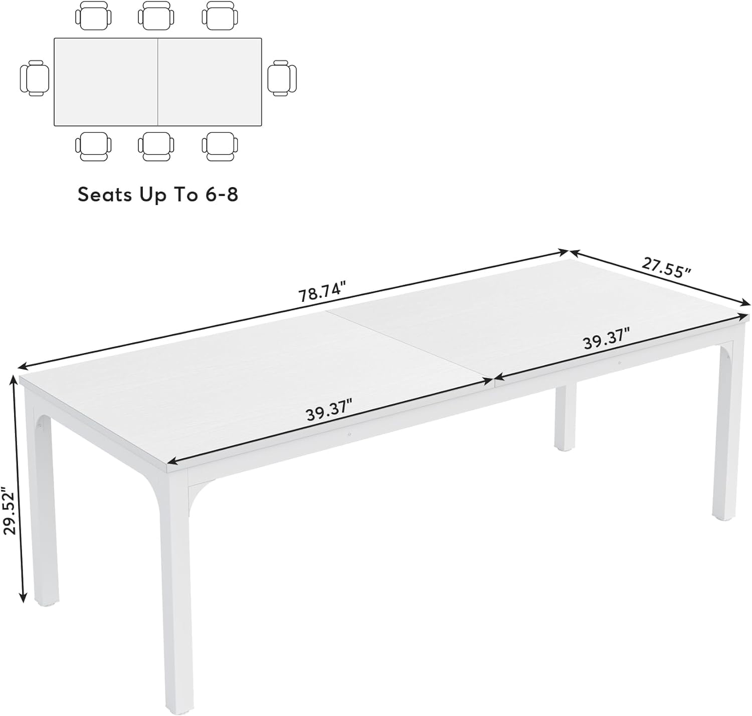 Tribesigns Schreibtisch Computertisch 200 x 70 x 75 cm Doppelter Langer Schreibtisch, PC Tisch Bürotisch Arbeitstisch Esstisch Büro-Möbel Computertisch Konferenztisch für Home Office, Weiß