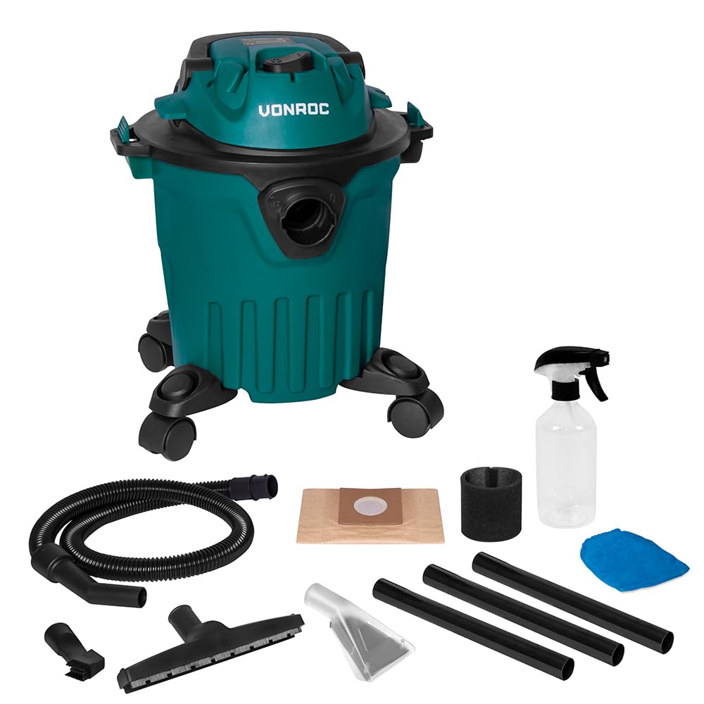 VONROC Aspirador Quitamanchas 3 en 1 - Limpieza de tejidos, aspiración seca/húmeda, soplado - Compacto, 1000 W, tanque 12L, accesorios incluidos, ideal para coches, escaleras y muebles