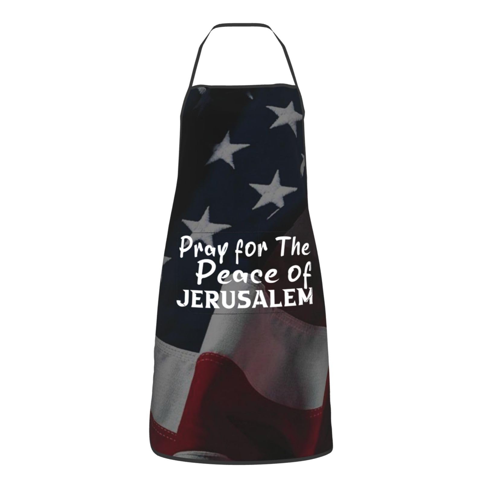 nopicsn Pray for The Peace of Jerusalem Apron for cooking with Pockets Women Men Kitchen Chef Funny Aprons
