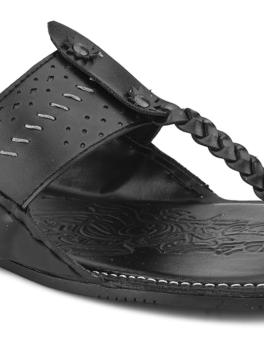 Image of STANPHORD Men Kolhapuri Chappals | Ethnic Thong Slippers Faux Leather | Cushioned Footbed | Festive Wedding Casual Daily Wear (TPMN 30006)