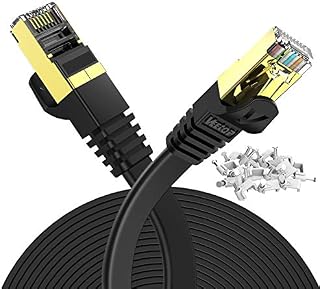 (2 Years Warranty) Veetop Flat Ethernet Cables 2m/6.5ft Cat7 High Speed 8Gbps RJ45 Cat 7 Networking Ethernet Cable with STP Copper Wires Shielded & Gold Plated Connector for Computer Laptop Router Patch Modem Switch Box (White)
