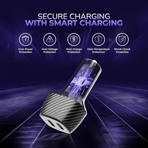 Image of DR VAKU BROTVOLT 66W Car Charger Dual Port Output Fast Charging Type C PD 33W USB Car Mobile Charger Adapter for iPhone 17 /16 /15 /14 /13 All Series, Tablets, Laptop & Android Smartphones- Black
