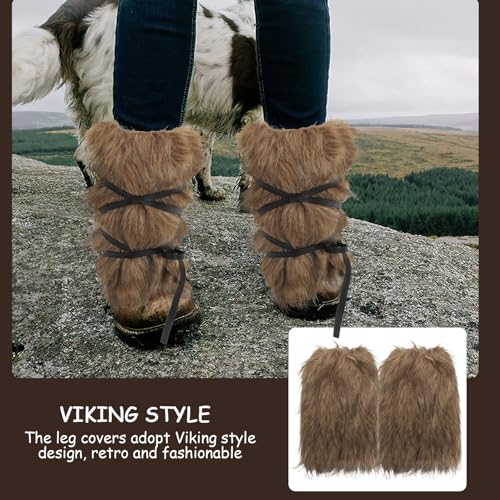 Cubrebotas vikingo de poliéster SECFOU con tiras elásticas para disfraz 7