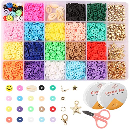 Cuentas de arcilla para hacer joyas, cuentas planas de 6 mm con cuentas de cara sonriente para manualidades, material de tejido hecho a mano para niños y adultos Cover