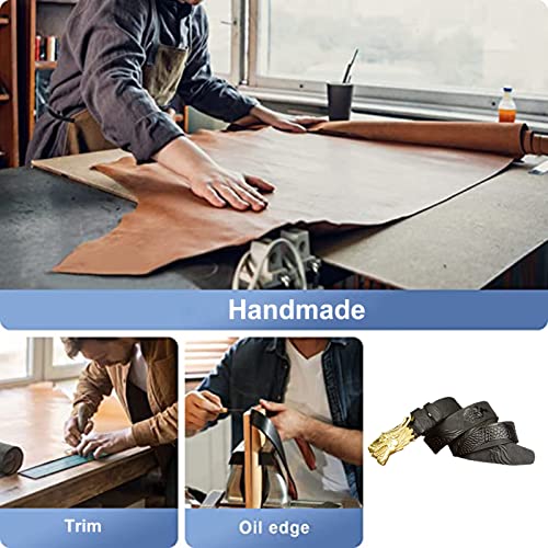 Men Western Cowboy Dragon Embossed Full Grain Leather Belt With Gold Dragon Head Buckle3