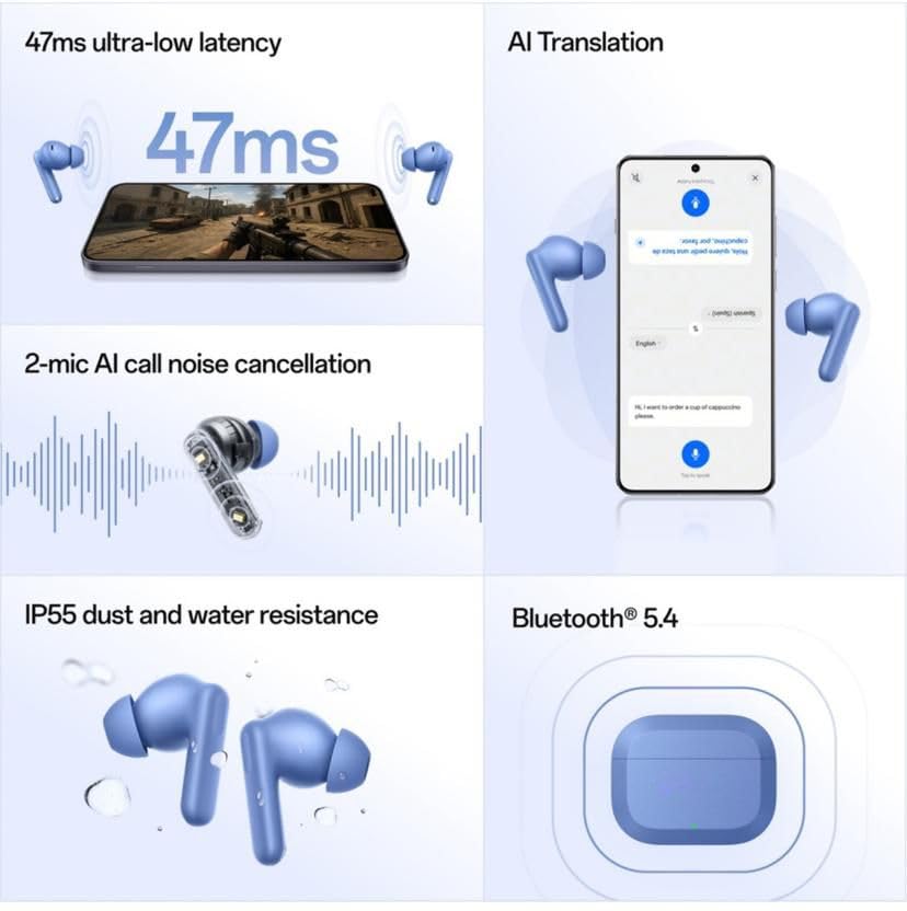 Image of Nord Buds 3r TWS Earbuds up to 54 Hours Playback, 2-mic Clear Calls, 3D Spatial Audio, AI Translation, 12.4mm Drivers, Dual-Device Connectivity, 47ms Low Latency (Blue)
