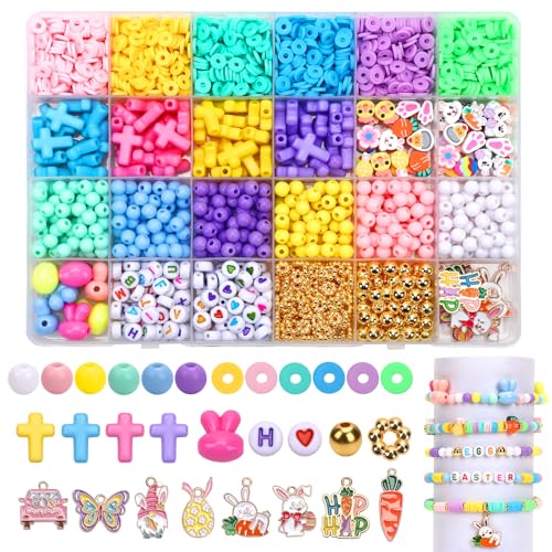 UPINS Easter Bracelets Kit 2100+ Easter Spring Beads for DIY Bracelet Making Jewelry Crafts Friendship Bracelets Keychains Gifts