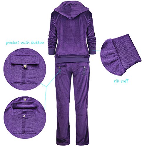 Tanbridge Women's 2 Piece Solid Velvet Tracksuit Set Full Zip-Up Hooded Sweatshirts & Pants Set #TOP4