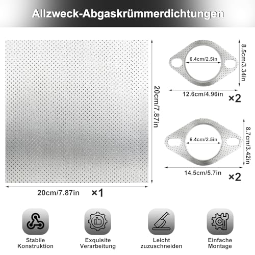 Papier do uszczelki wydechowej, uniwersalna uszczelka wydechowa 20 x 20 cm, uszczelka do rury wydechowej o grubości 1,6 mm, trwała, wielowarstwowa metalowa płytka do kosiarki samochodowej, motocykla