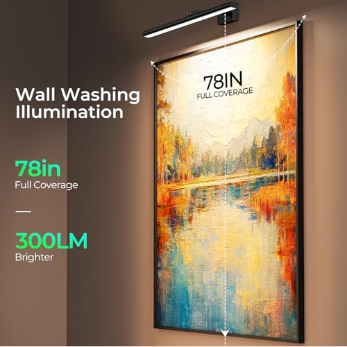 Image of Wireless Picture Lights for Wall, 24in Battery Operated Wall Light for Painting Rechargeable CCT Rotatable Art Gallery Light with Remote Dimmable Timer for Artwork Frame Display Dartboard