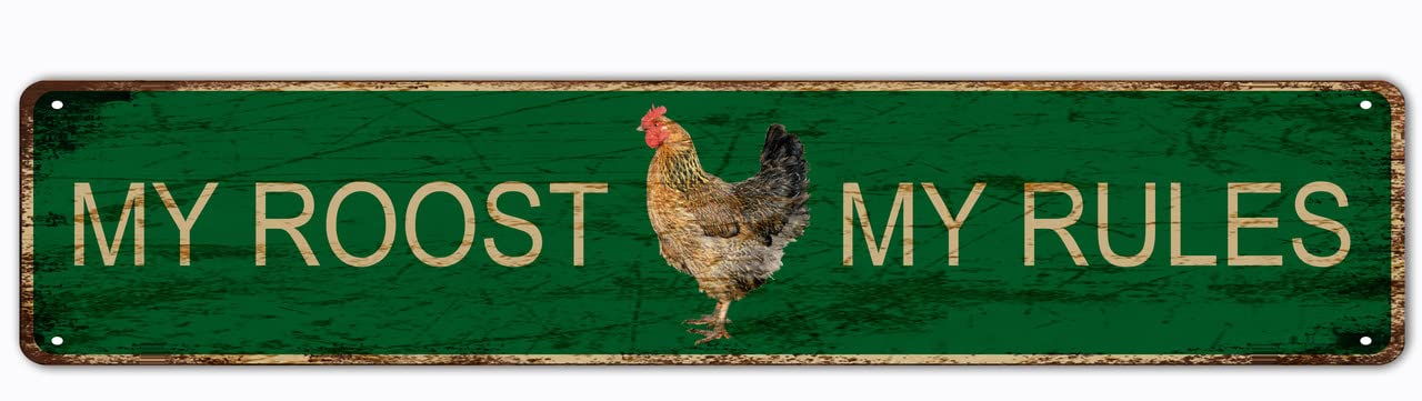 My Roost My Rules Retro Tin Signs Aluminum Metal Sign for Kitchen Home Garden Wall Bar Cafe Decor 4x16 Inch