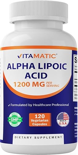 Vitamatic Ácido alfa lipoico 1200 mg por porción, 120 cápsulas Sin gluten, cápsulas vegetarianas, sin soja y sin OMG