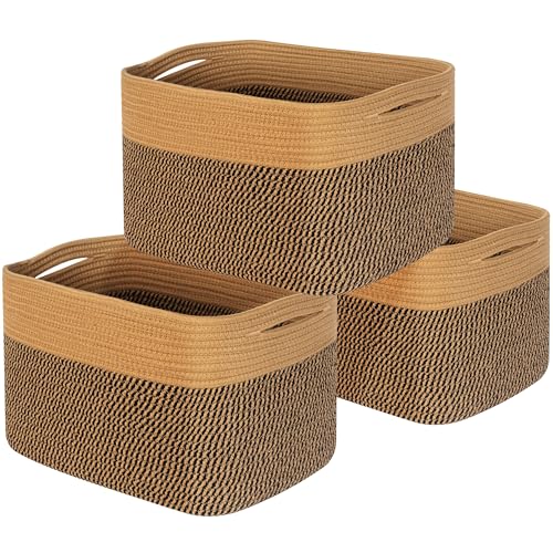 MINTWOOD Design 3 Pack Storage Baskets for Shelves Decorative Baskets for Organizing Woven Baskets for Storage Book Basket Cube Storage Bin Box Pantry Closet and Shoe Organizers Black Jute