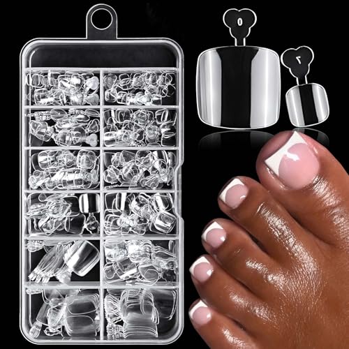 240pc Fake Toenails Full Cover Cover Gel Toe Nail Tips Clear Press on Toenail, Short Square Fake Toes Nails Tips Clear Gel Toenails Extrension False Toe Nail Feet Artificial Toenail Tip